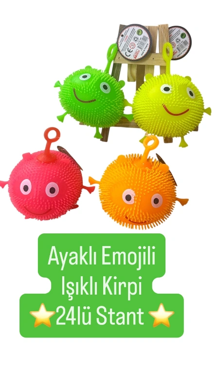 AYAKLI EMOJİLİ BÜYÜK IŞIKLI KİRPİ / 24LÜ STANT